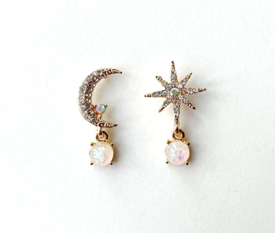 Rose gold moon and star earrings sales