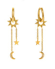 Aura Luxe 18k Gold Plated Sun Moon and Star Drop Earrings