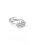 Silver ring with gemstones on a white background