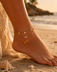 Cassia Luxe 18k Gold Double Layer Celestial Moon and Star Gold Anklet