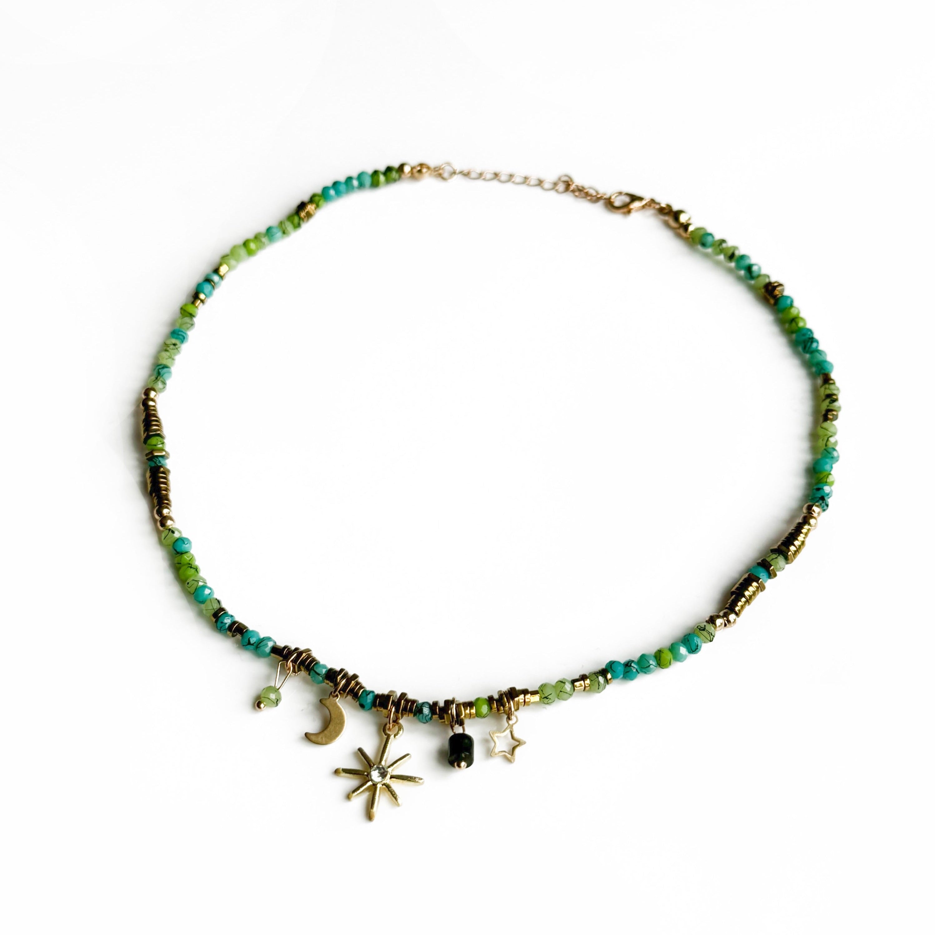 Gaia Dark Green Beaded  Necklace