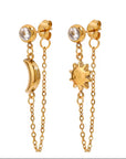 Tara Luxe 18k Gold Plated Sun And Moon Chain Earrings