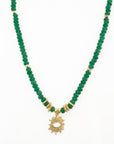Soleia Green Boho Beaded Necklace with Sunburst Pendant