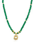 Soleia Green Boho Beaded Necklace with Sunburst Pendant
