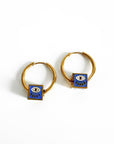 Jameela Luxe 18k Gold Plated Cobalt Evil Eye Charm Hoop Earrings