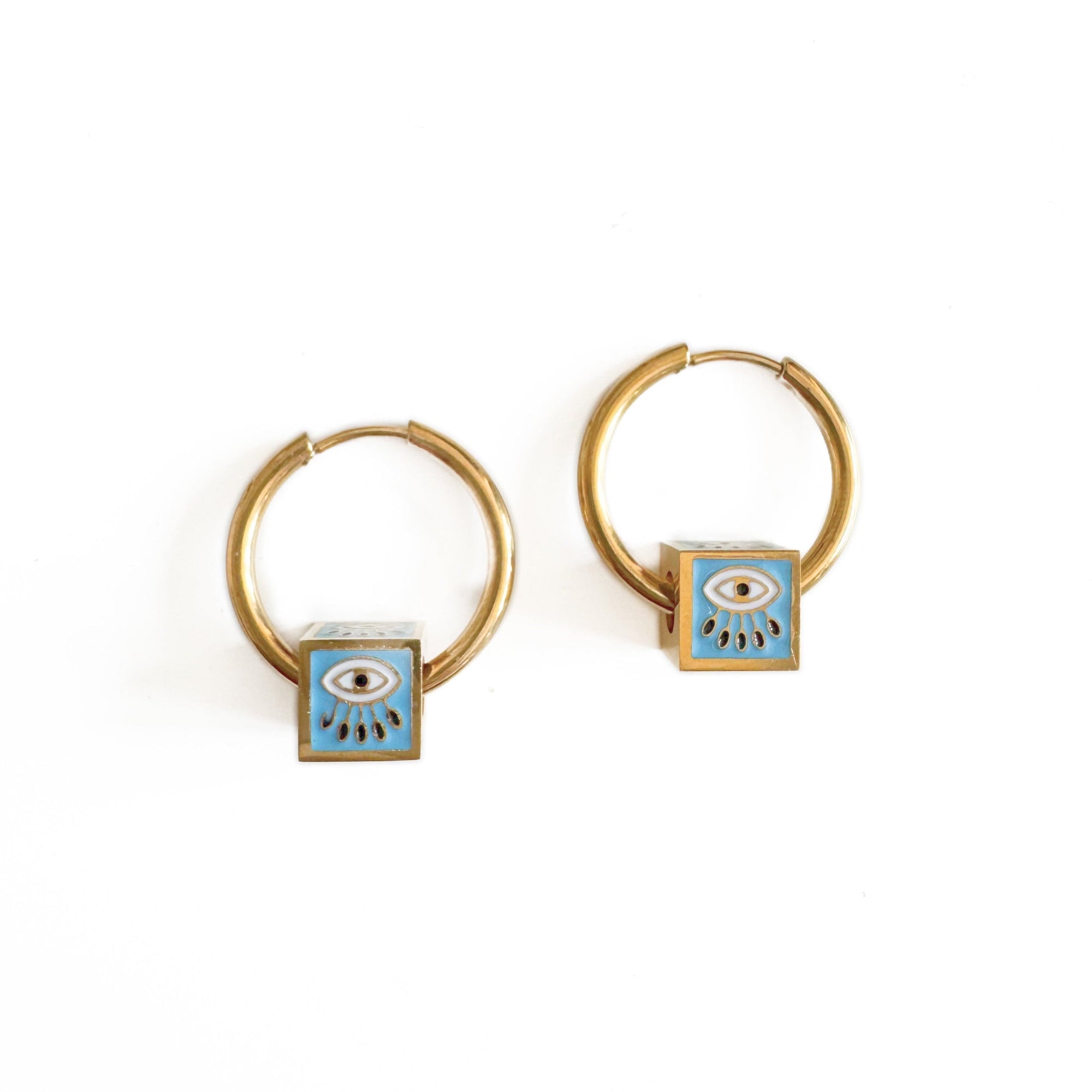 Golden Charm Necklace & Turquoise Hoop Earrings Set