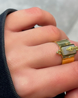 Luna Luxe 18k Gold Plated Wide Band Irregular Grey Crystal Ring