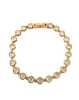 Gold bracelet with clear stones on a white background