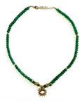 Soleia Green Boho Beaded Necklace with Sunburst Pendant