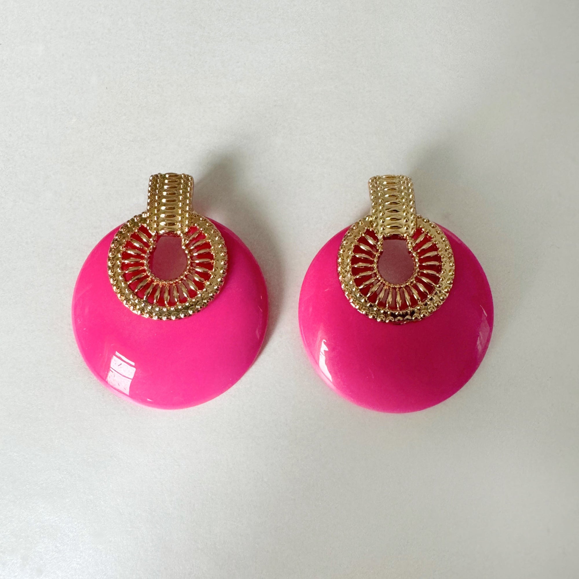 Lulu Large Pink Statement Disc Earrings