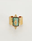 Luna Wide Band Irregular Turquoise Crystal Ring