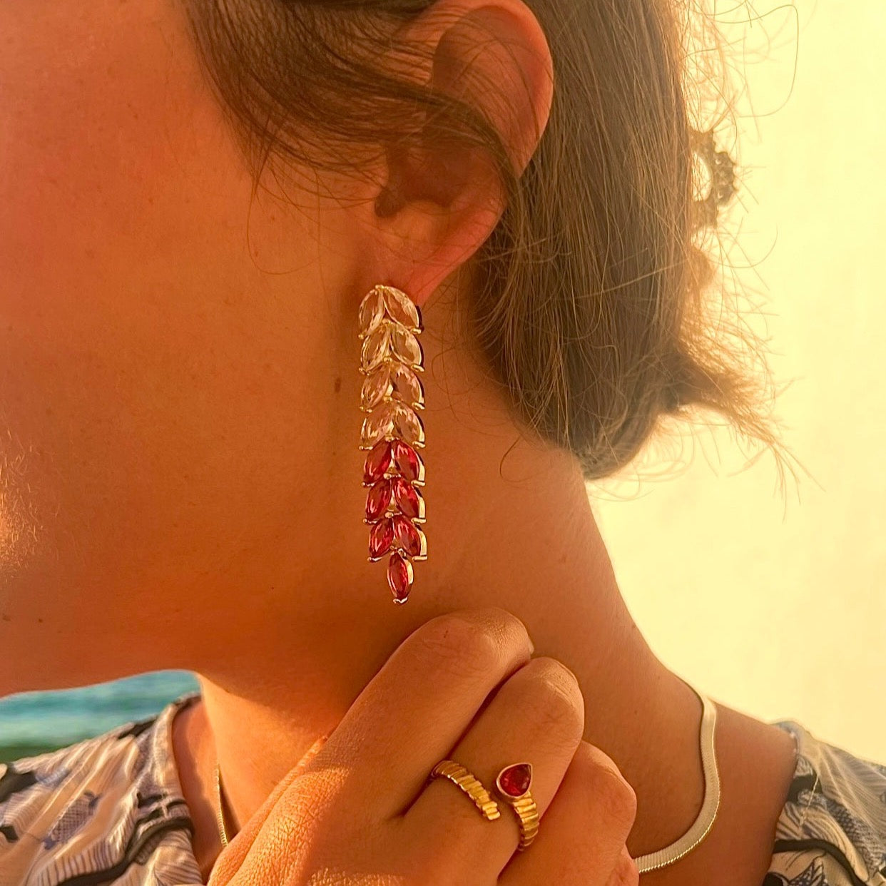 India Jewelled Pink Ombre Drop Earrings