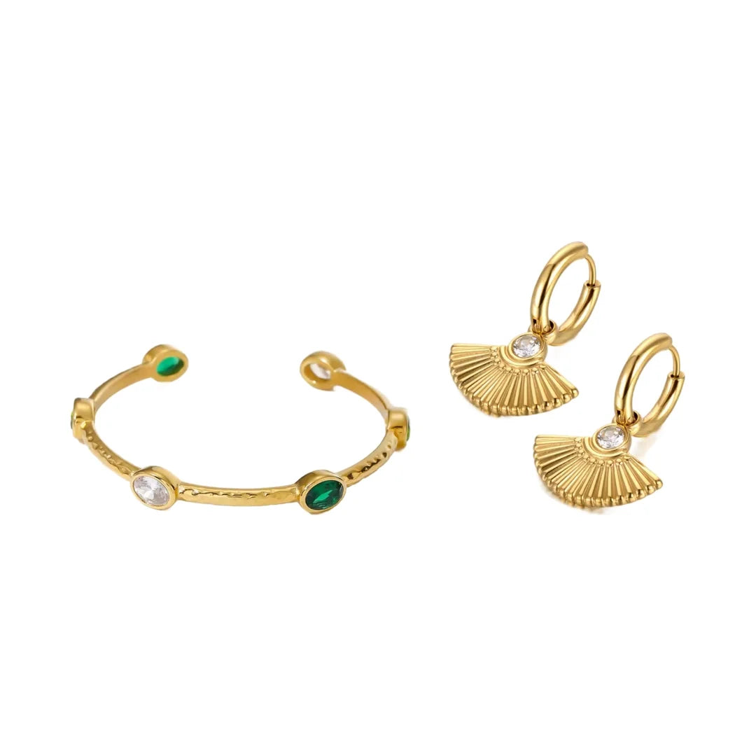 Luxe Gold Plated Jewelled Cuff & Hoops Set