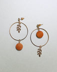 Kara Wooden Disc Botanical Hoop Earrings