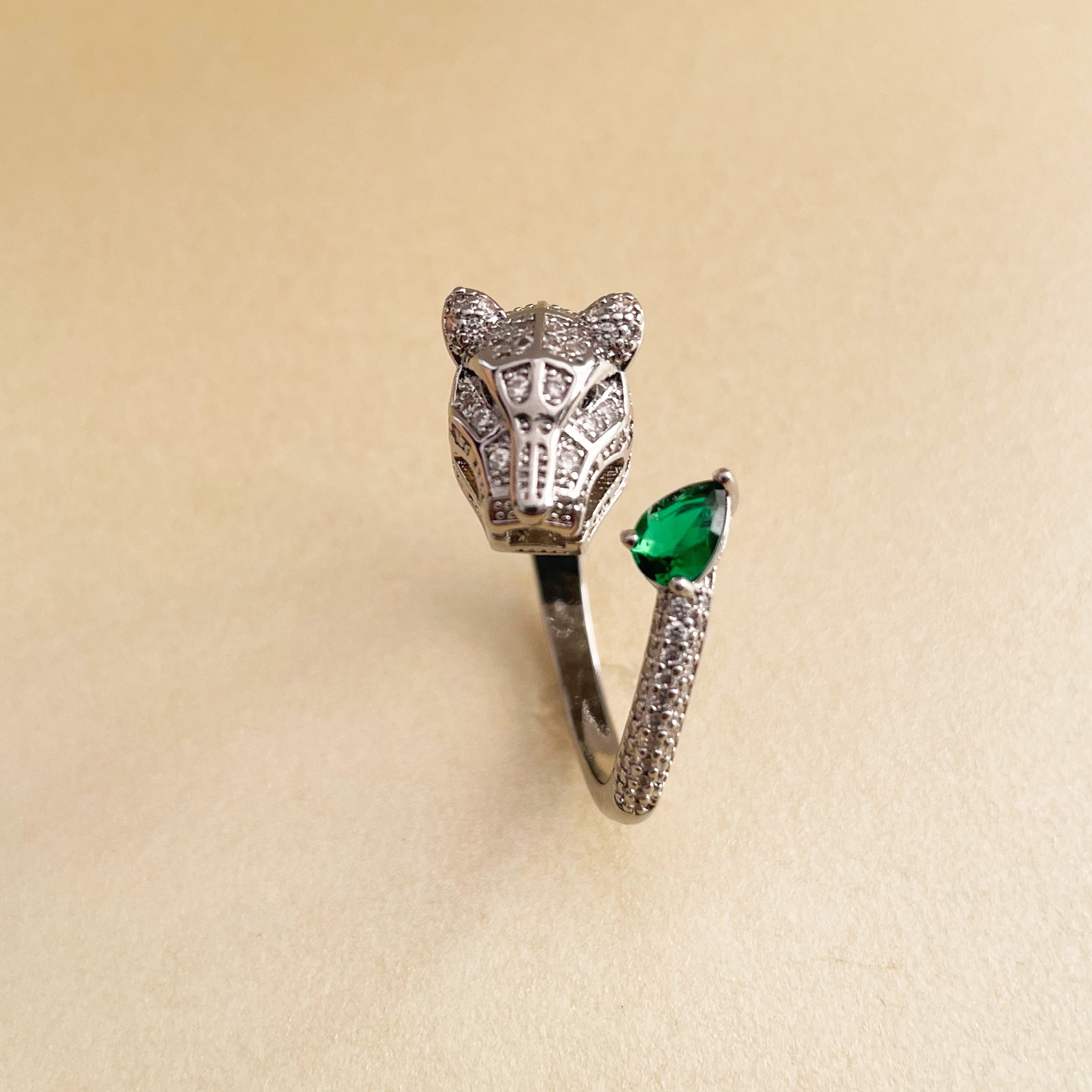 Suri Silver Tone Jewelled Panther Ring