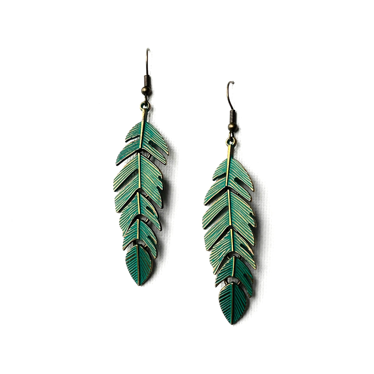 Green feather store earrings