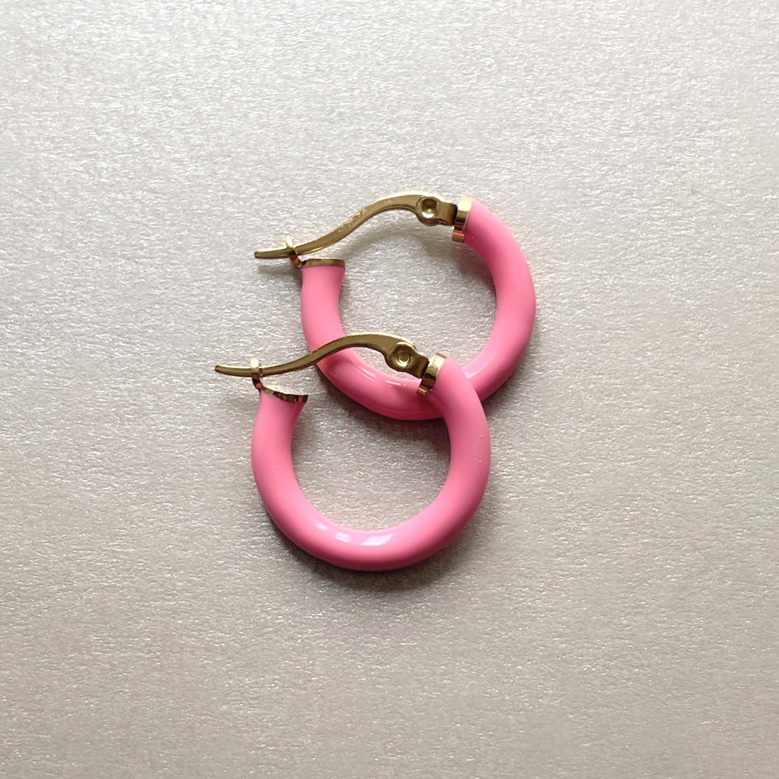 Gold Plated Pink Hoops Earrings