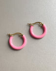 Gold Plated Pink Hoops Earrings