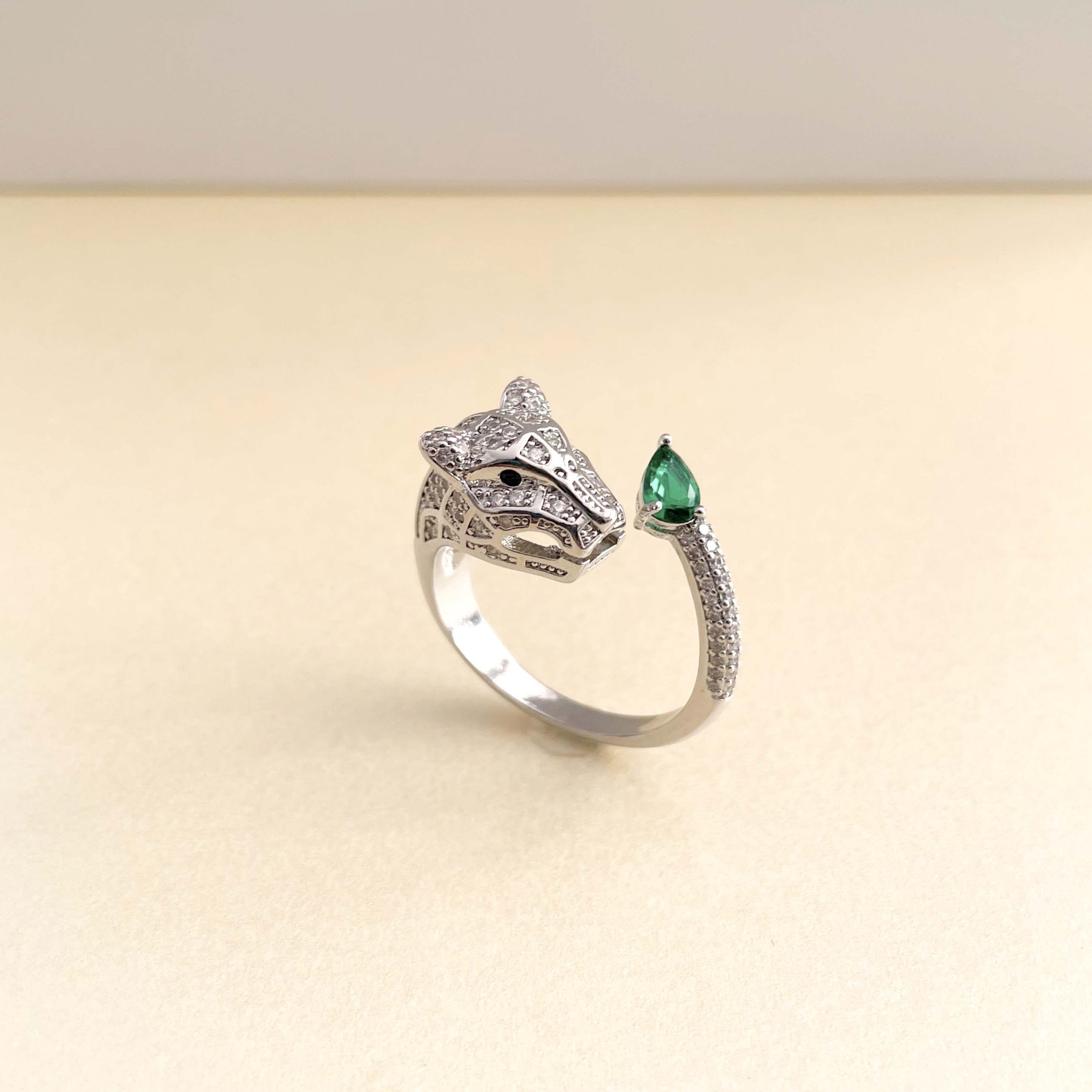 Suri Silver Tone Jewelled Panther Ring