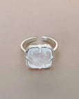 Chiara Silver Tone Cocktail Ring With White Resin Stone