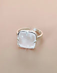 Chiara Silver Tone Cocktail Ring With White Resin Stone