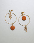 Kara Wooden Disc Botanical Hoop Earrings