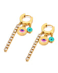 Leelee Luxe 18k Gold Plated Jewelled Evil Eye Charm Dangle Hoop Earrings