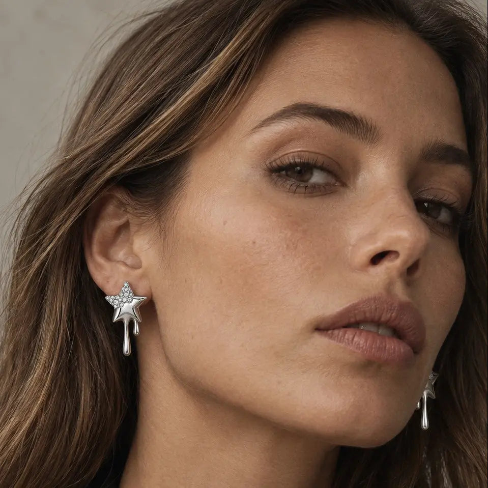 Vega Silver Crystal Star Drop Earrings Luxe Tones