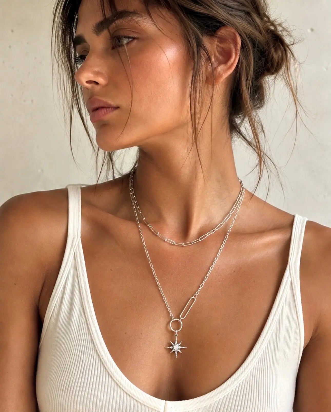Sahara Luxe White Gold Plated Double Layer Necklace Luxe Tones