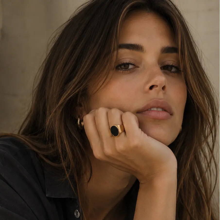 Obsidia Luxe 18k Gold Plated Black Stone Statement Ring LUXE TONES