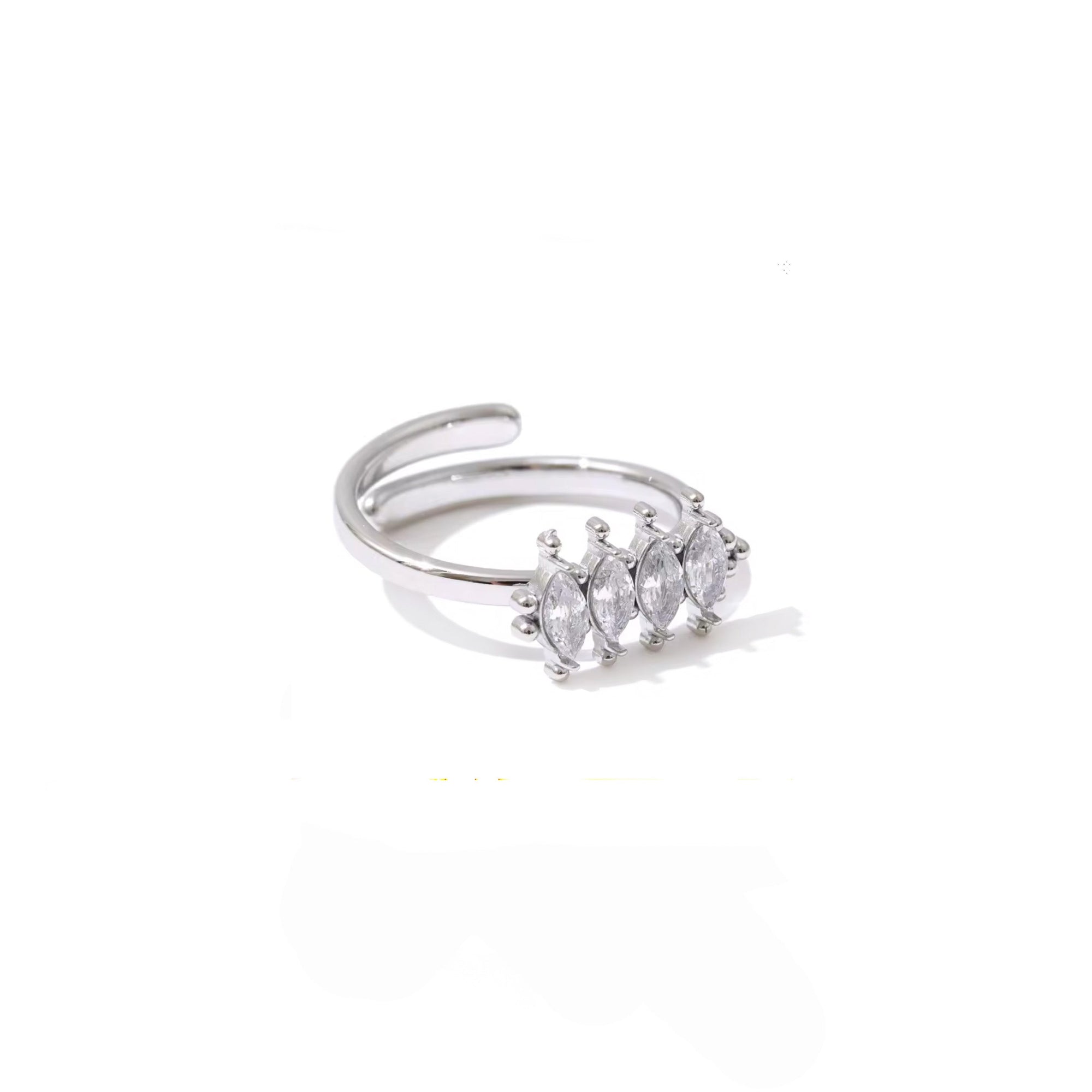 Silver ring with gemstones on a white background
