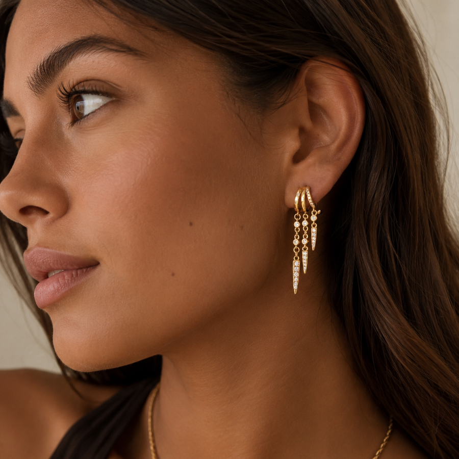 Aris 18k Gold Plated Triple Crystal Drop Earrings LUXE TONES