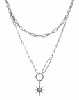 Two silver chain necklaces with star pendants on a white background