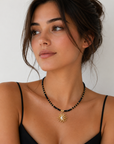 Riri Black Beaded Boho Celestial Pendant Necklace