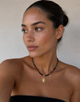 Riri Black Beaded Boho Celestial Pendant Necklace