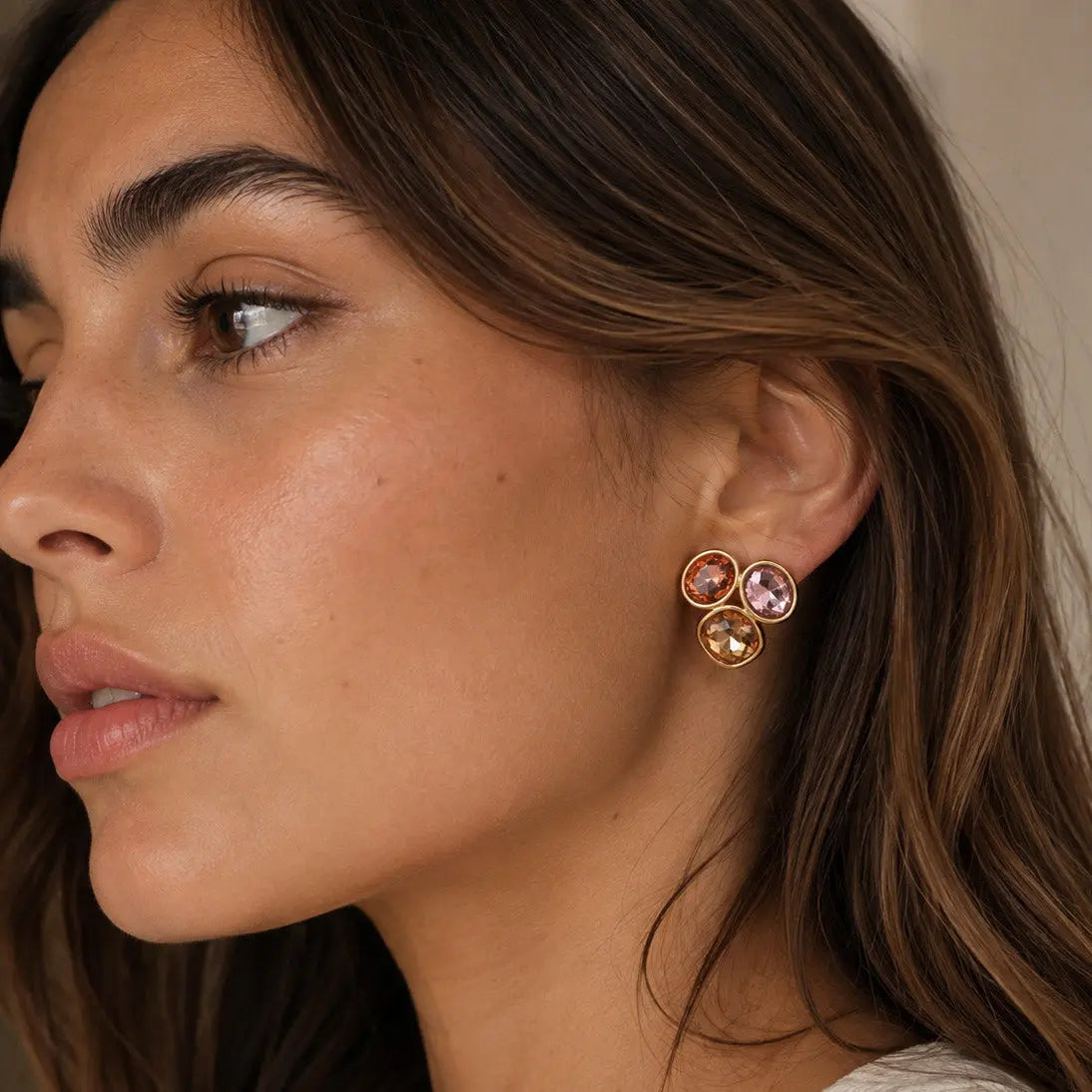 Ciel Luxe 18k Gold Plated Jewel Cluster Earrings Luxe Tones