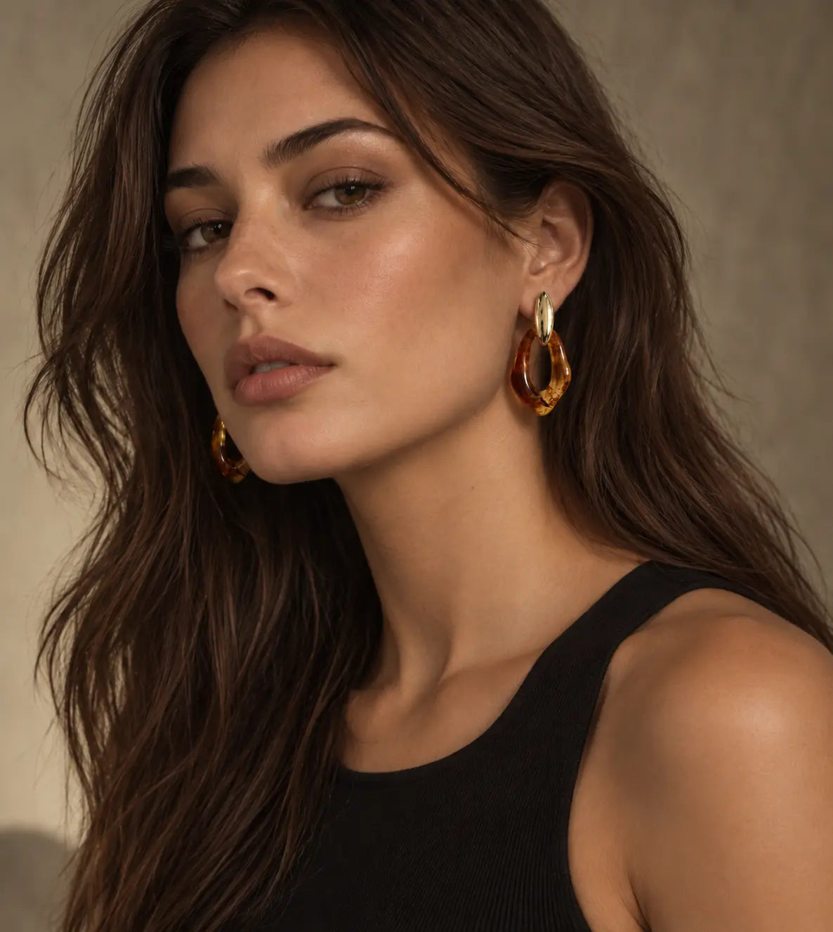 Sable Luxe Gold Plated Tortoiseshell Resin Drop Earrings Luxe Tones