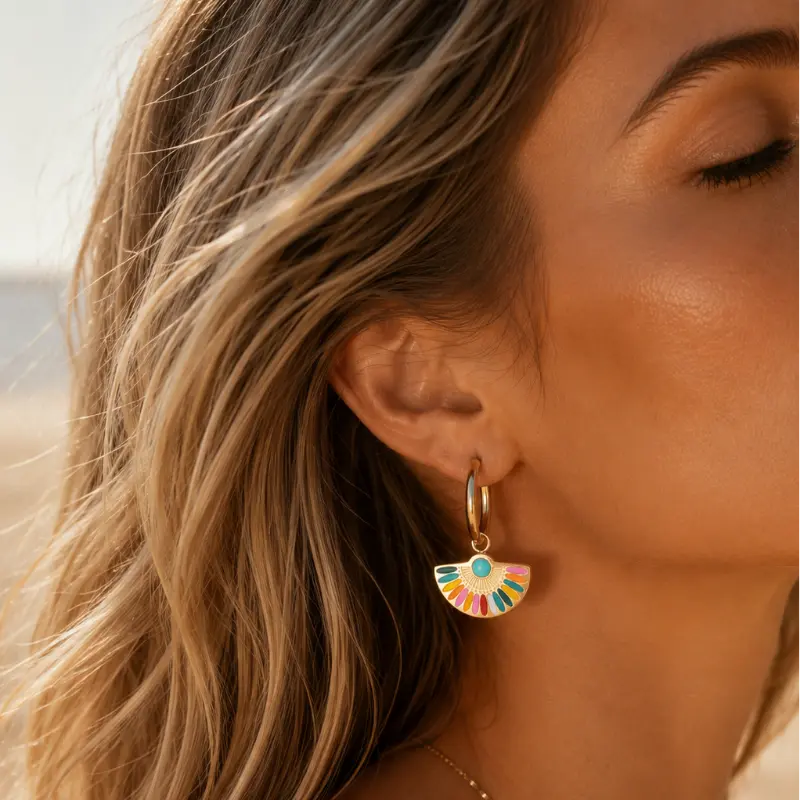 Solara 18k Plated Fan Hoop Earrings