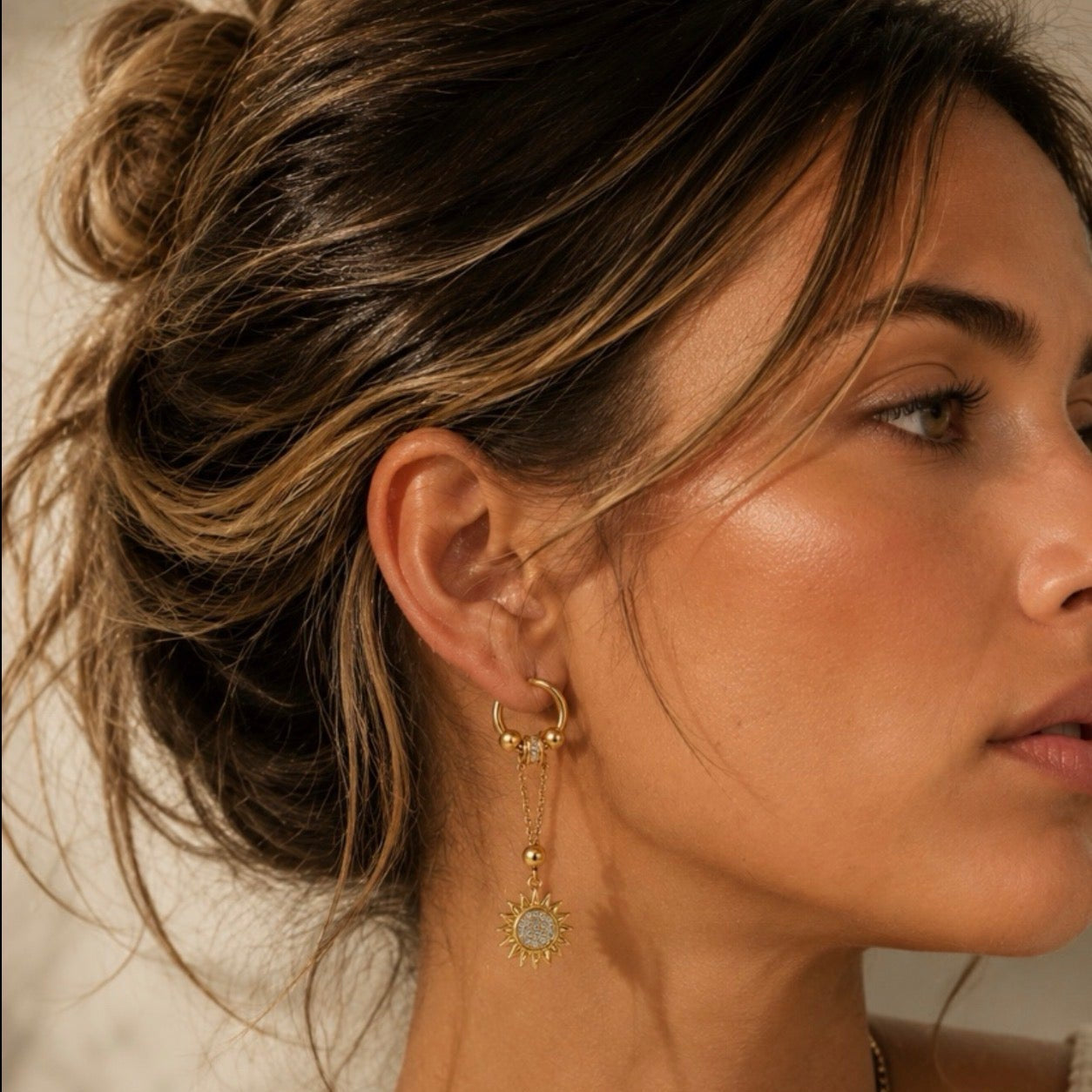 Seluna Luxe 18k Gold Plated Celestial Sun & Star Charm Hoop Earrings Luxe Tones