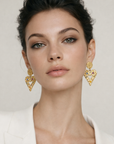 Fortuna Luxe 18k Gold Plated Multi Stone Heart Earrings