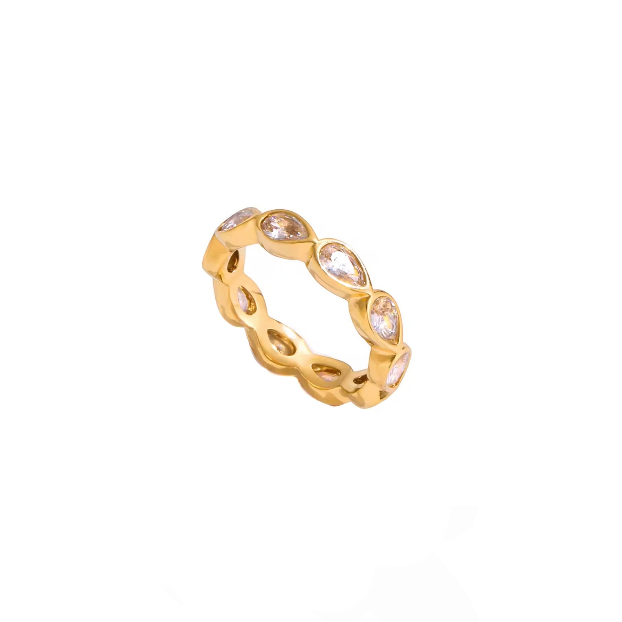 Gold ring with small diamonds on a white background