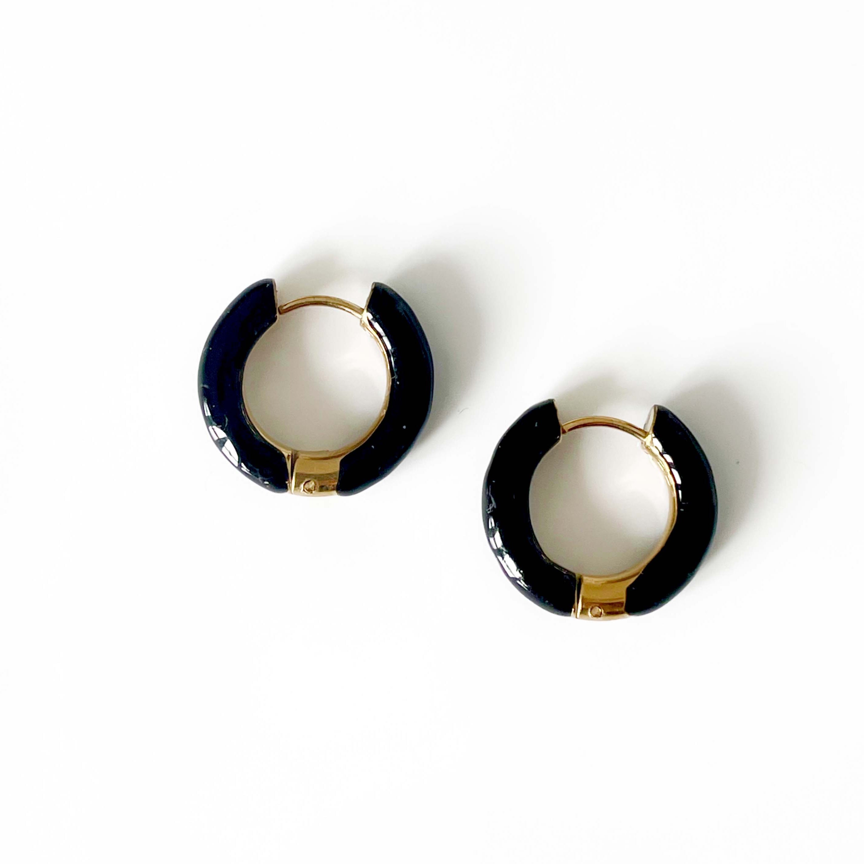 Aries Luxe 18k Gold Plated Black Hoops