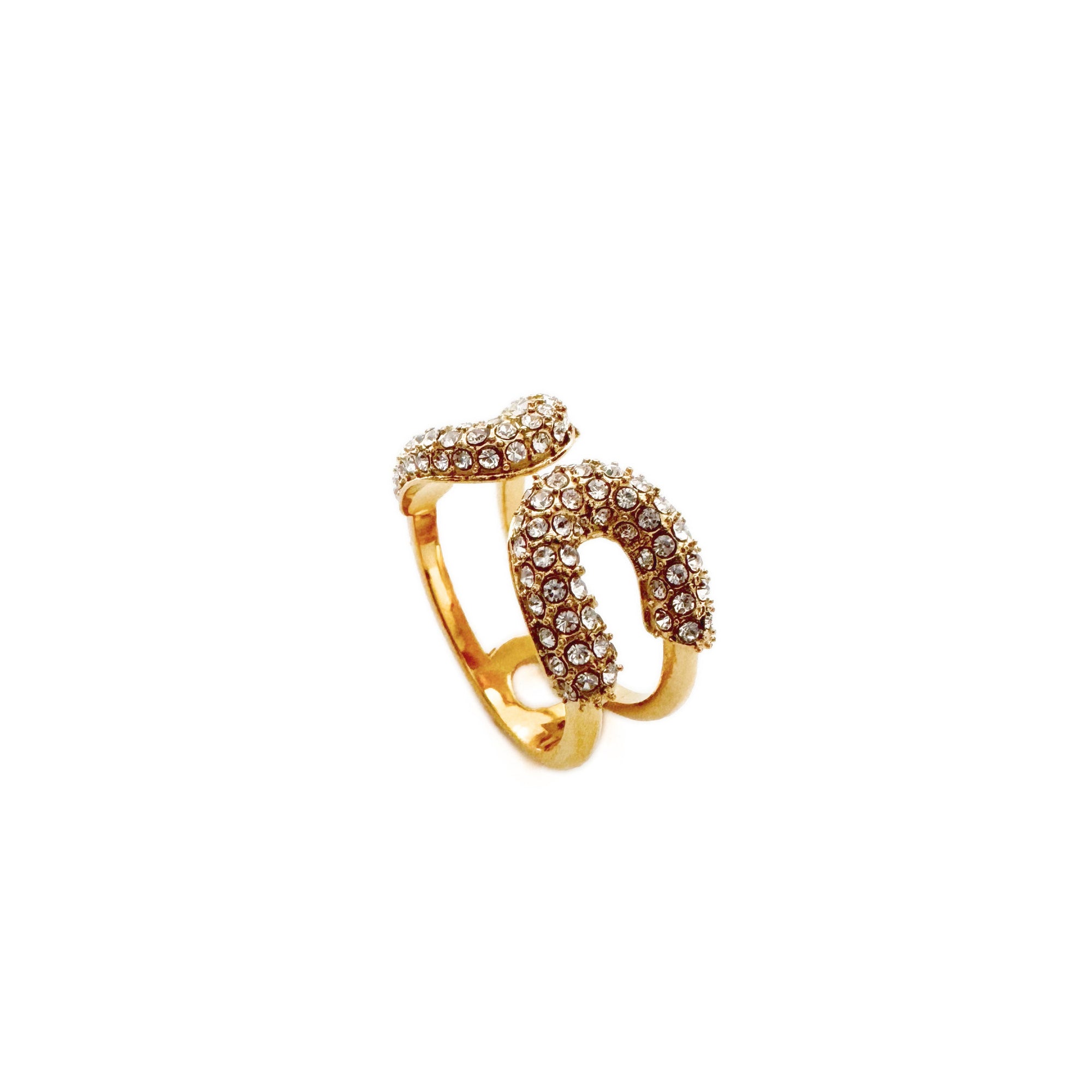 Gold and brown gemstone ring on a white background