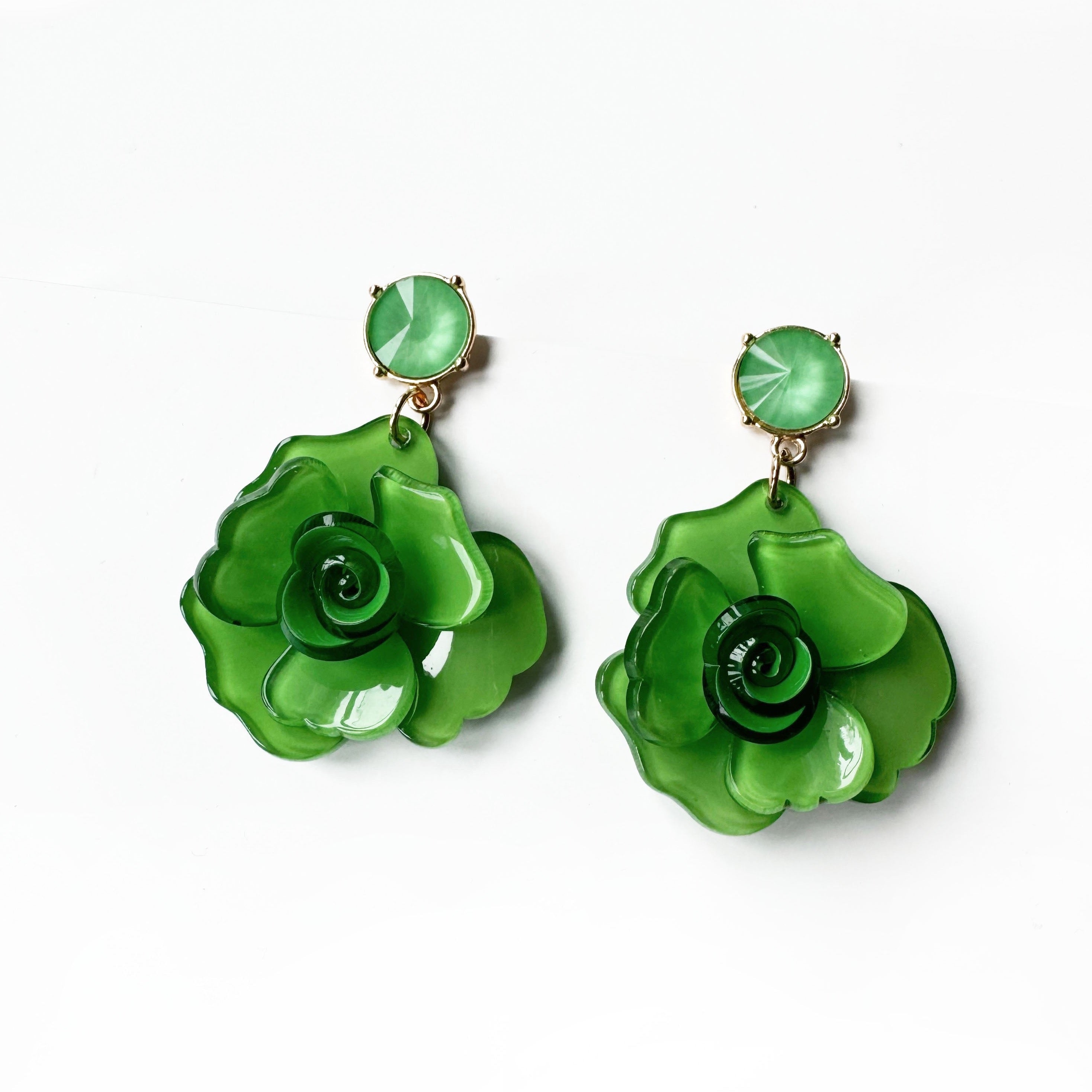 Juniper Statement Green Rose Earrings