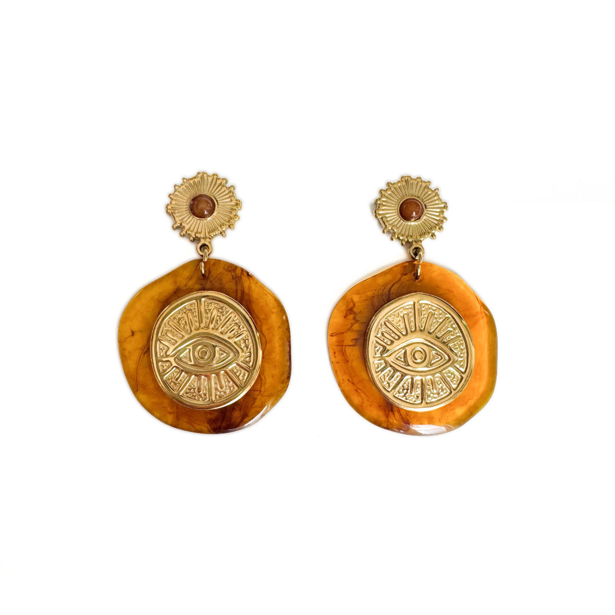 Artemis Luxe 18k Gold Plated Mystic Eye Amber Statement Earrings LUXE TONES