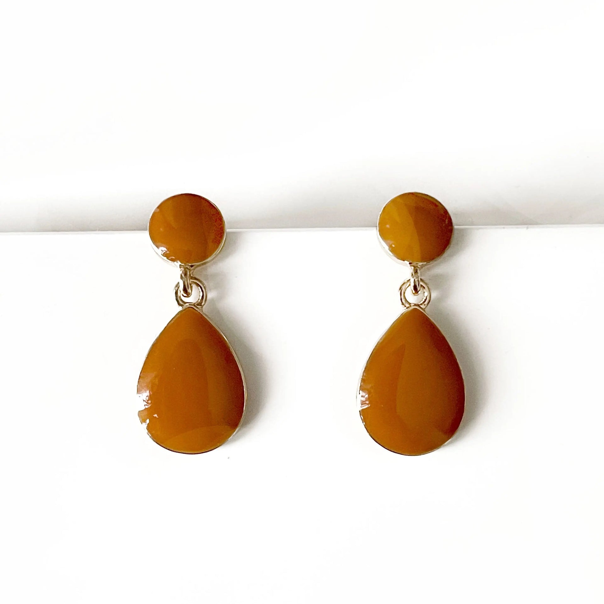 LUXE TONES Terra Caramel Enamel Drop Earrings