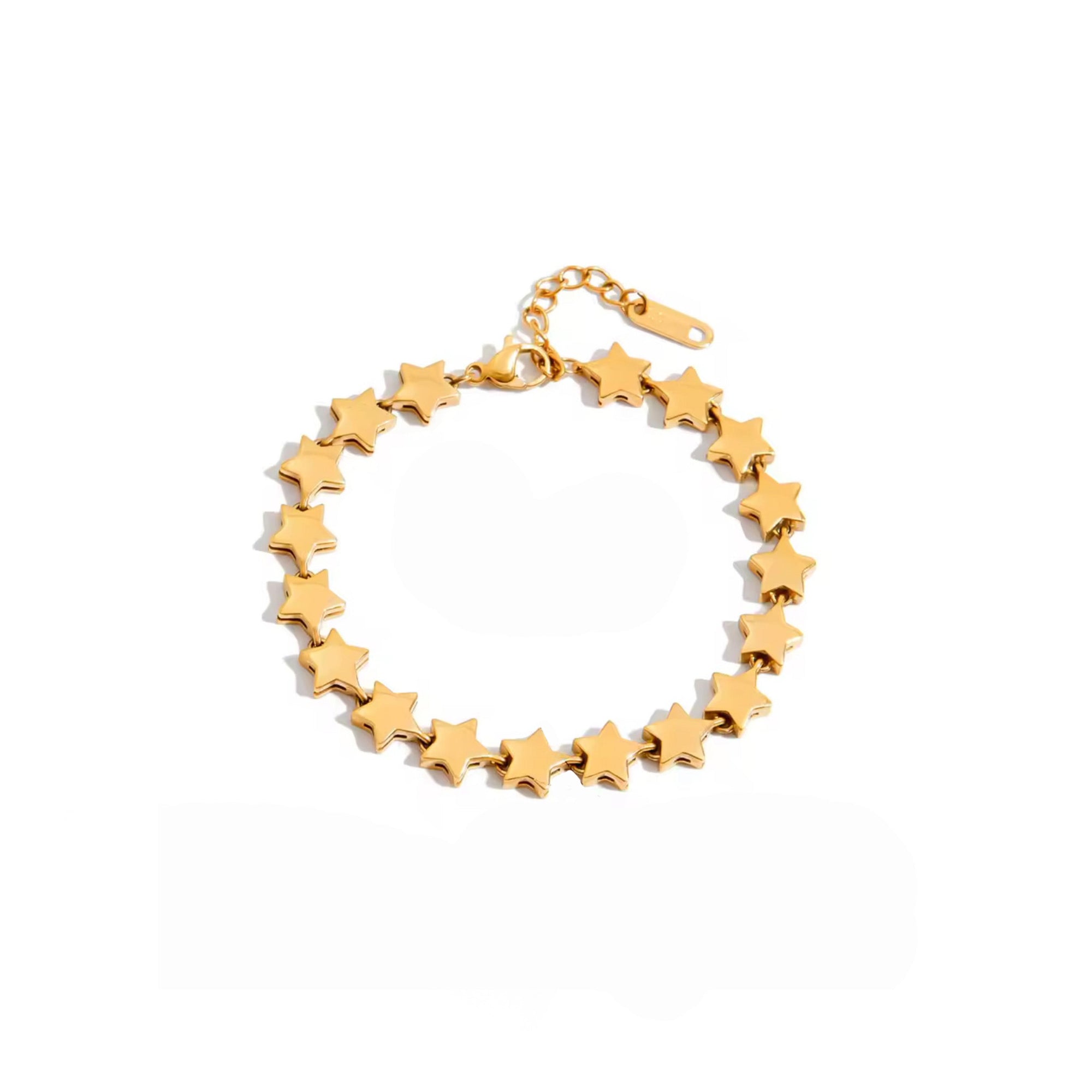 Gold star bracelet on a white background