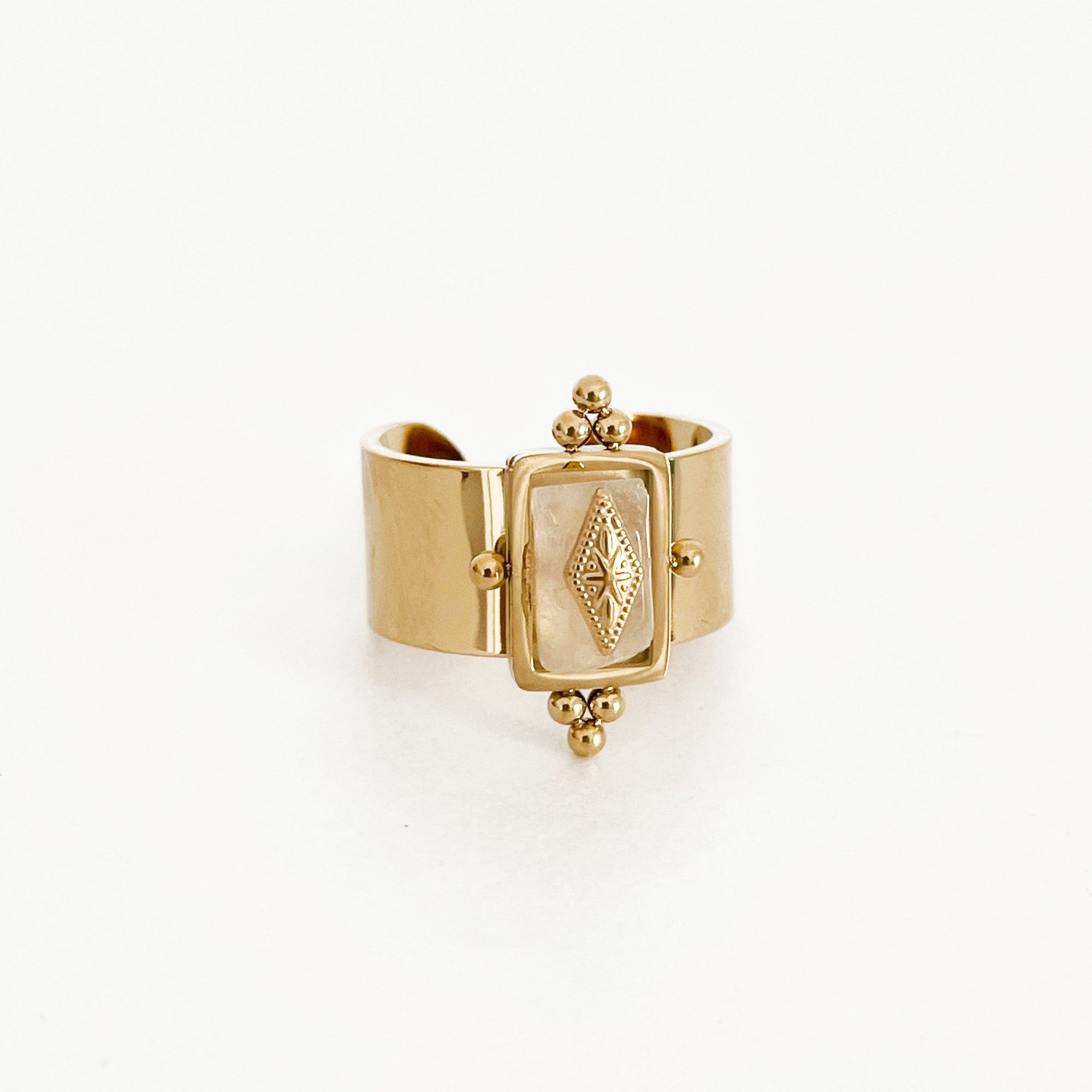 Luna Wide Band Irregular Crystal Ring