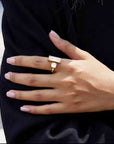 Ember Luxe 18k Gold Plated Hammered Open Crystal Ring