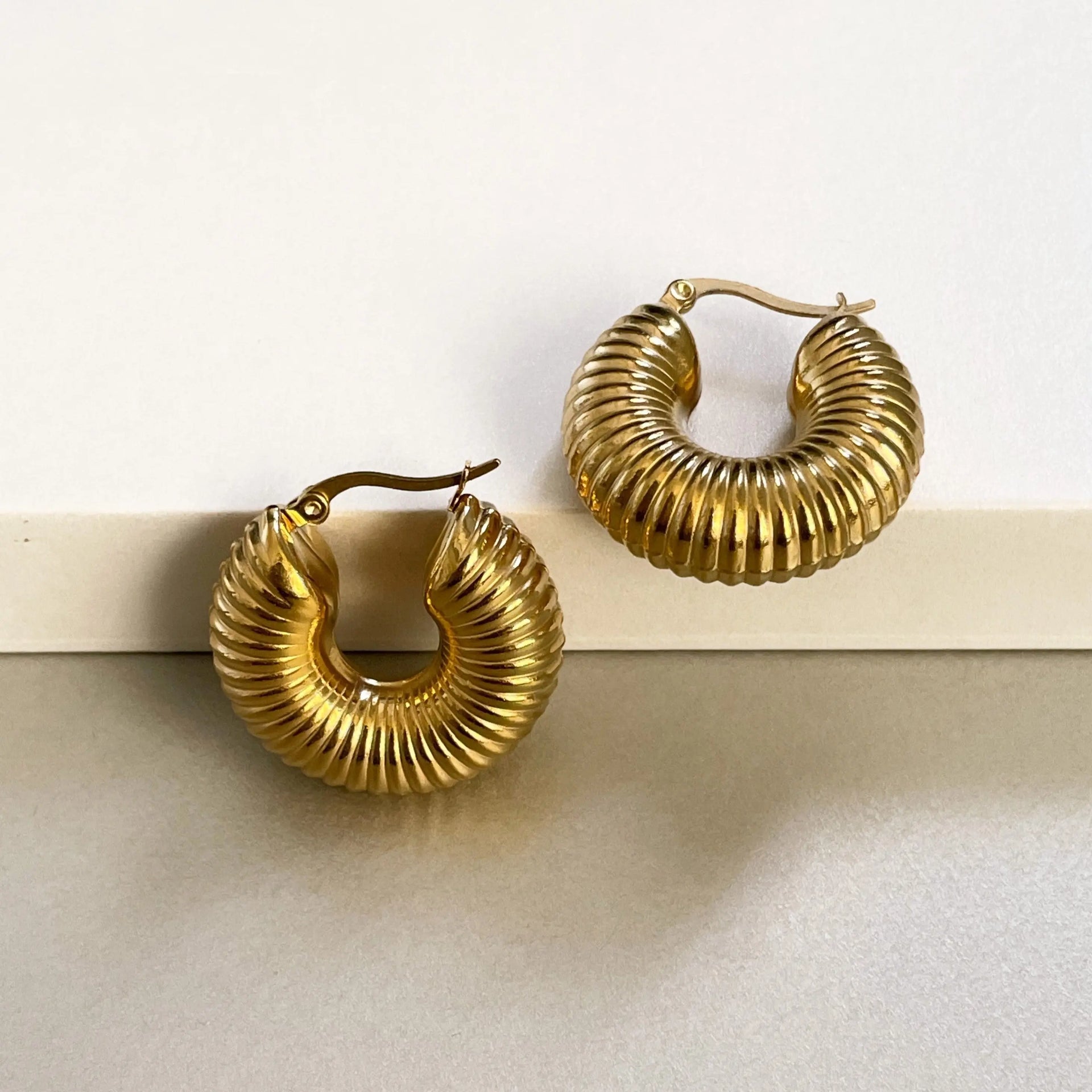 Vesper 18k Plated Chunky Ridged Hoops